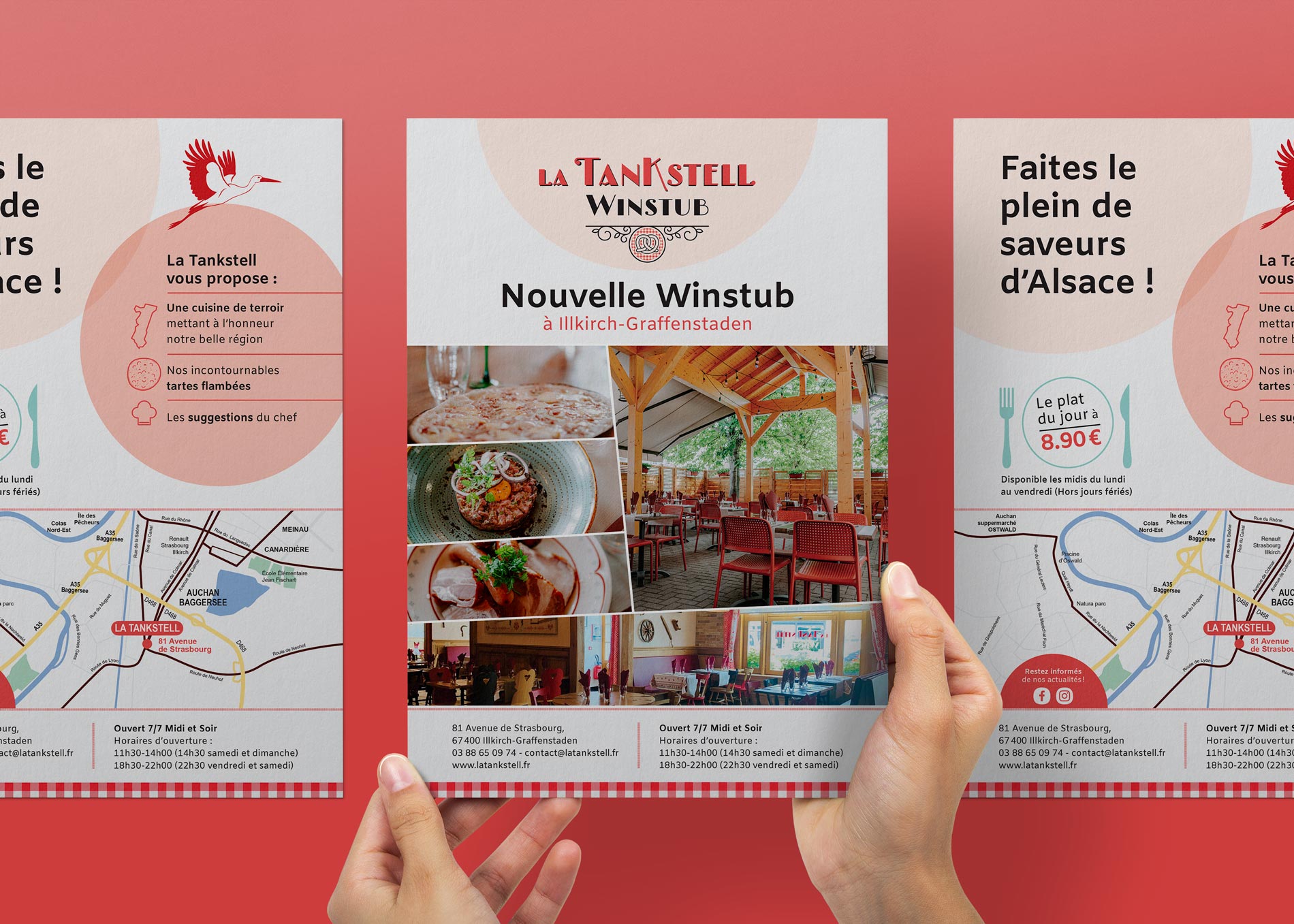 Création design graphique de flyer pour restaurants et hôtel à Strasbourg Ananas Studio Larissa vauthelin La Tankstell Winstub
